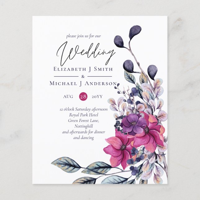 Lámina Invitación a la boda de Fuchsia Dreams BUDGET (Anverso)