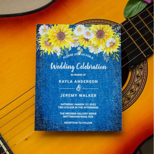 Lámina Invitación a la boda de girasoles azules y rústico (Subido por el creador)
