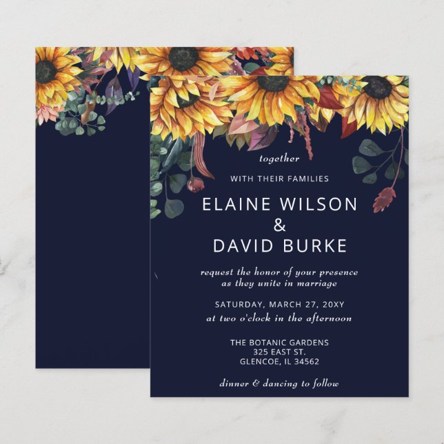 Lámina Invitación a la boda de girasoles de la marina de  (Anverso / Reverso)