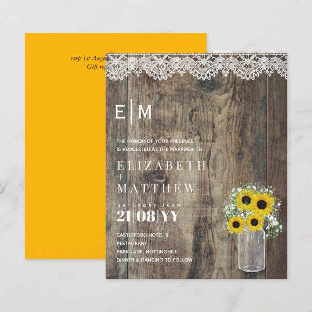 Lámina Invitación a la boda de gitophila de girasoles rus (Anverso / Reverso)