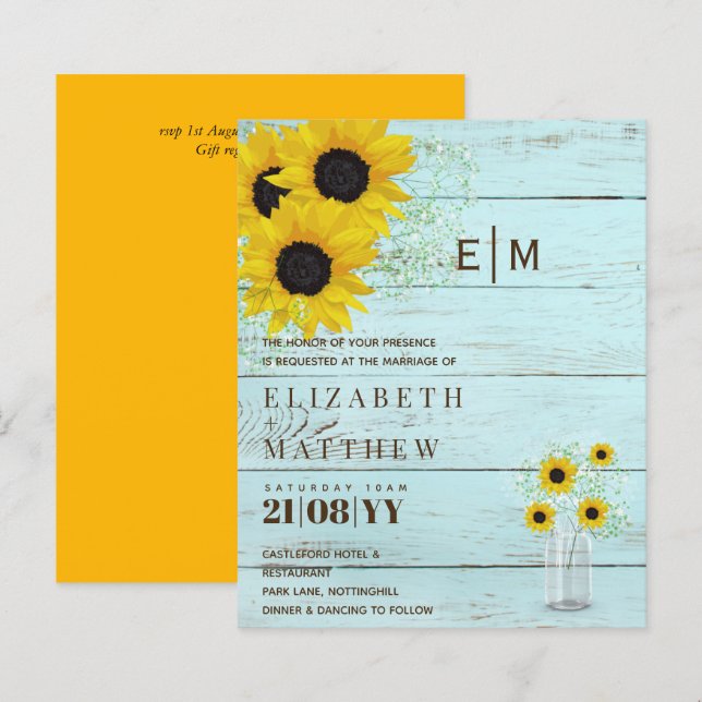 Lámina Invitación a la boda de gitophila de girasoles rus (Anverso / Reverso)