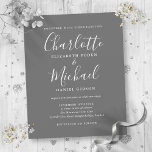 Lámina Invitación A La Boda De Guión Blanco Y Gris Presup<br><div class="desc">Con nombres de estilo característico,  esta elegante invitación a bodas blancas y grises con presupuesto reducido se puede personalizar con su información en letras grises de moda. Diseñado por Thisisnotme©</div>