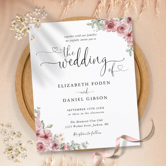 Lámina Invitación a la boda de guión floral Rosa con polv (Subido por el creador)