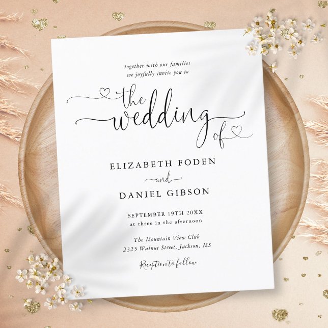 Lámina Invitación a la boda de guiones blancos y negros d (Budget Black And White Script Wedding Invitation)