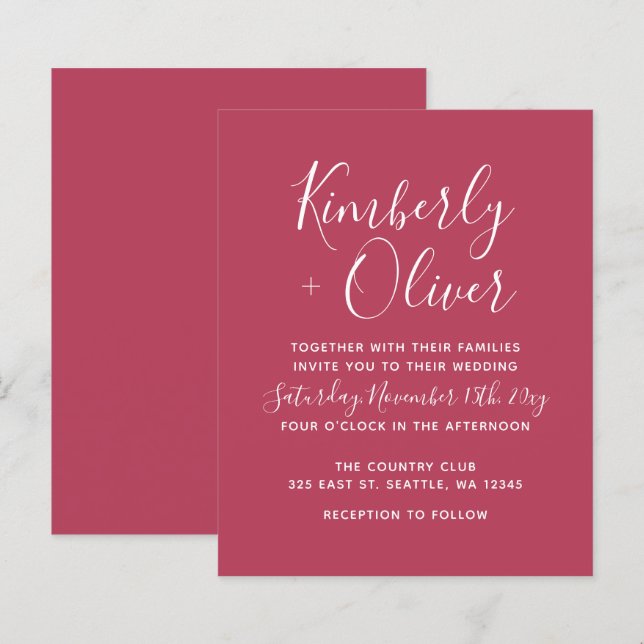 Lámina Invitación a la boda de guiones modernos de Budget (Anverso / Reverso)