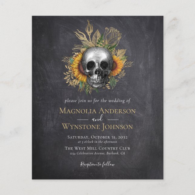 Lámina Invitación a la boda de Halloween con flores de cr (Anverso)
