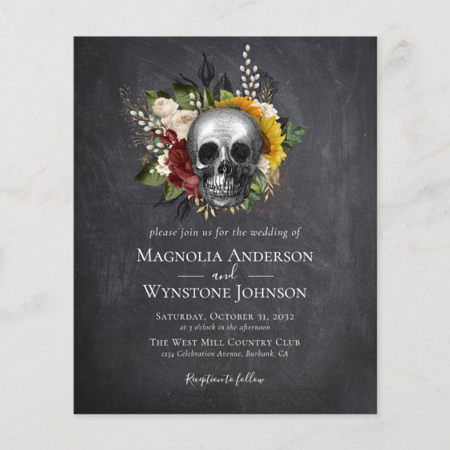 Lámina Invitación a la boda de Halloween con flores de cr (Anverso)