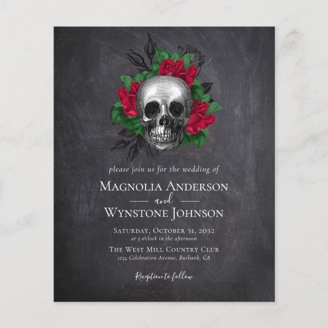 Lámina Invitación a la boda de Halloween con flores de cr (Anverso)
