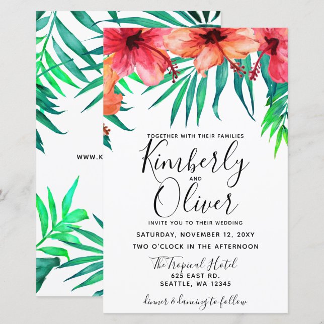 Lámina Invitación a la boda de Hibiscus Beach Tropical Pr (Anverso / Reverso)