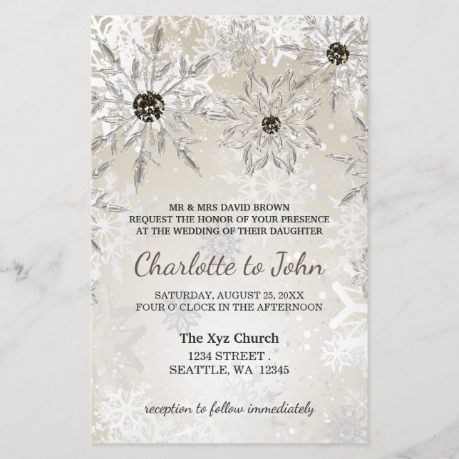 Lámina Invitación a la boda de invierno con copos de niev (Anverso)
