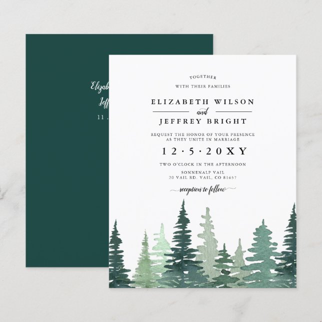 Lámina Invitación a la Boda de Invierno de Pine Forest (Anverso / Reverso)