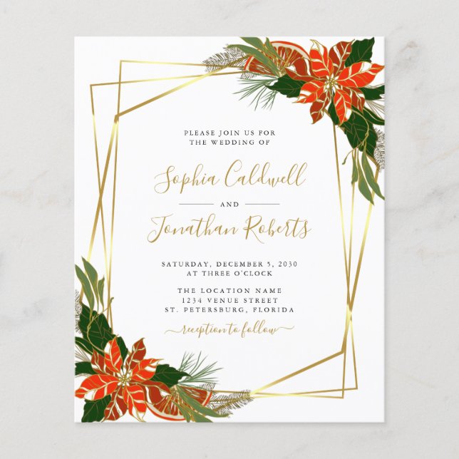 Lámina Invitación a la boda de invierno de Poinsettia (Anverso)