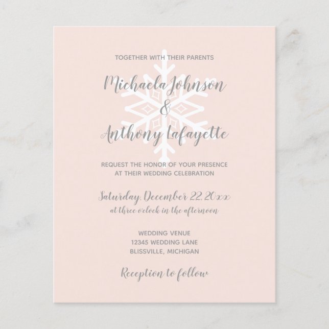 Lámina Invitación a la boda de invierno de Rubor con copo (Anverso)