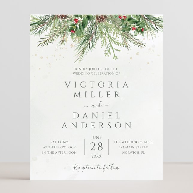 Lámina Invitación a la boda de invierno rústico y verde (Subido por el creador)