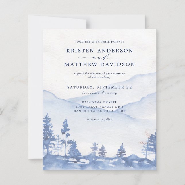 Lámina Invitación a la boda de la acuarela de la montaña  (Anverso)