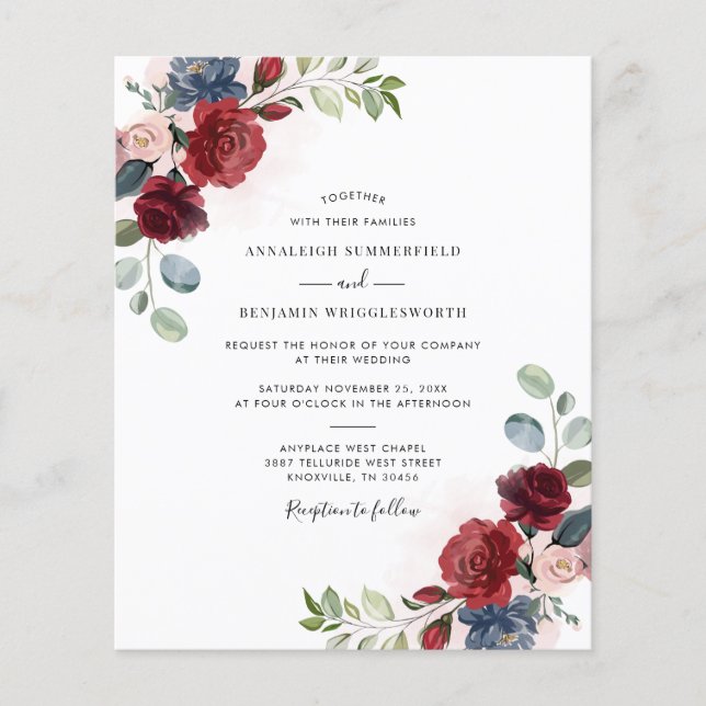 Lámina Invitación a la boda de la acuarela floral de Borg (Anverso)