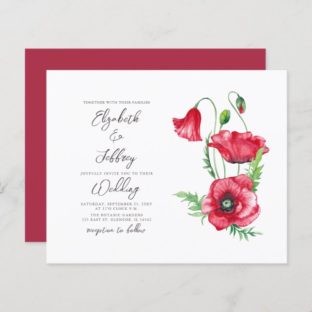 Lámina Invitación a la boda de la adormidera roja con acu (Anverso / Reverso)