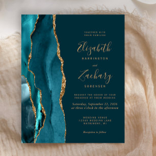 Lámina Invitación a la boda de la Agate de Oro Verde azul