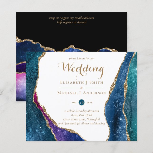 Lámina Invitación a la boda de la agencia de oro verde az (Anverso / Reverso)