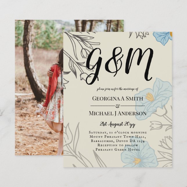 Lámina Invitación a la boda de la amapola azul del presup (Anverso / Reverso)