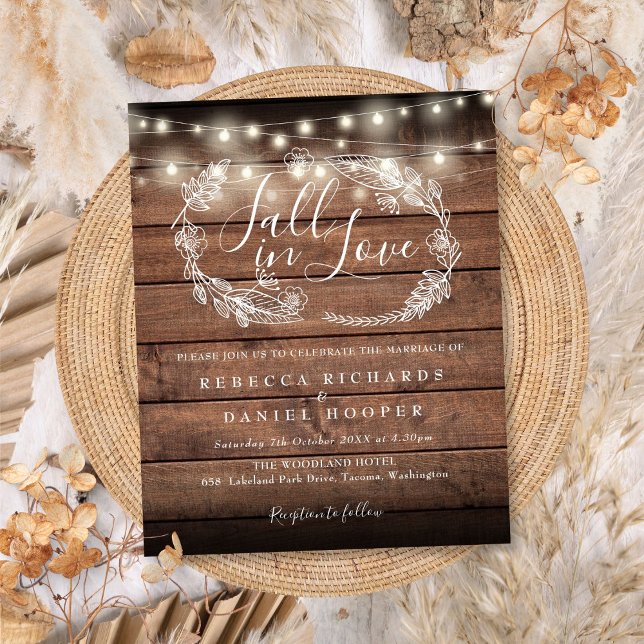 Lámina Invitación a la boda de la caída de la luz de la c (Budget Rustic String Light Fall Wedding Invitation)