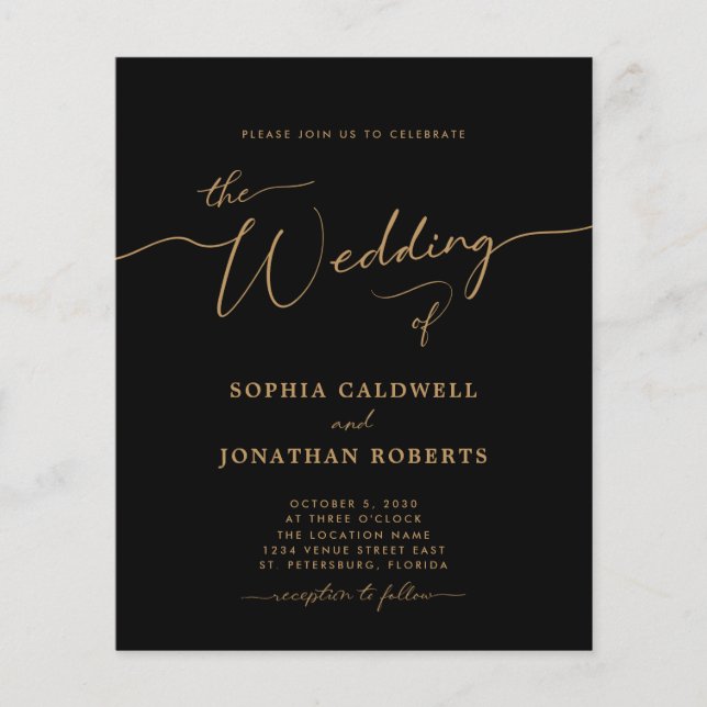 Lámina Invitación a la boda de la caligrafía de oro todo  (Anverso)