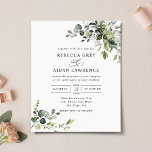 Lámina Invitación a la boda de la Dusty Blue Greenery<br><div class="desc">Esta elegante colección presenta hojas de color agua mezcladas,  junto con un elegante tipo de letra de serif y sans delicados en negro,  con un monograma en la parte posterior. Elementos coincidentes disponibles.</div>