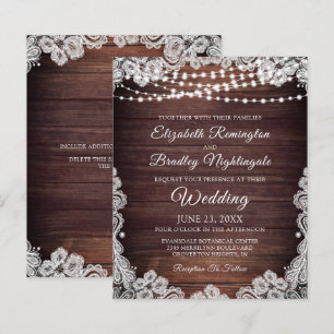 Lámina Invitación a la boda de la encaje blanca con luces