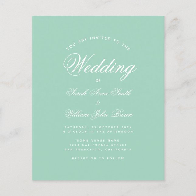 Lámina Invitación a la boda de la escritura blanca verde  (Anverso)