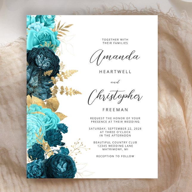 Lámina Invitación a la boda de la escritura de oro floral (Subido por el creador)