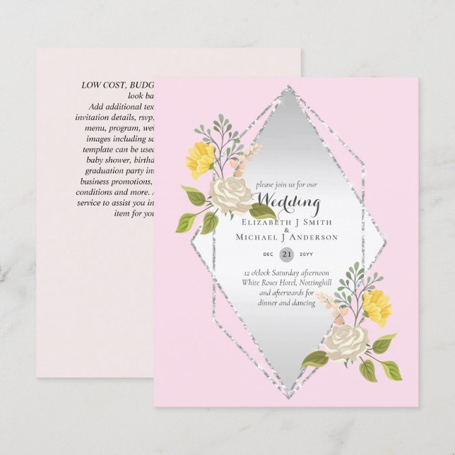 Lámina Invitación a la boda de la flor amarilla blanca de (Anverso / Reverso)