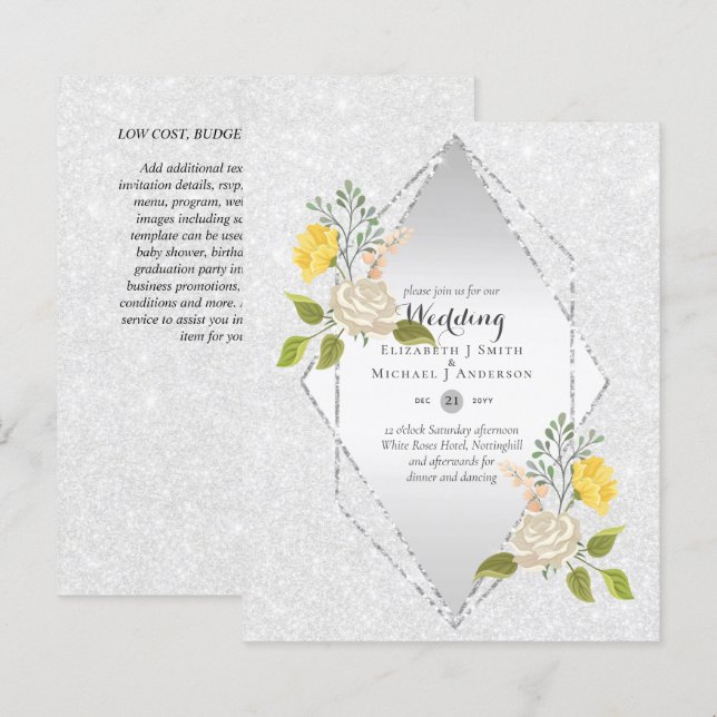 Lámina Invitación a la boda de la flor amarilla blanca de (Anverso / Reverso)