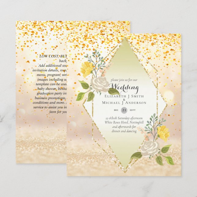 Lámina Invitación a la boda de la flor amarilla blanca de (Anverso / Reverso)