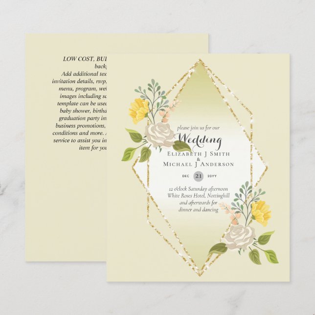 Lámina Invitación a la boda de la flor amarilla blanca de (Anverso / Reverso)