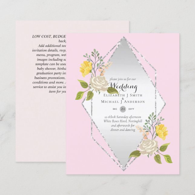 Lámina Invitación a la boda de la flor amarilla blanca de (Anverso / Reverso)