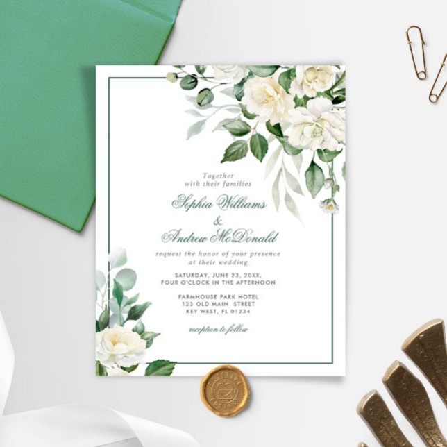 Lámina Invitación a la boda de la flor blanca de eucalipt (Subido por el creador)