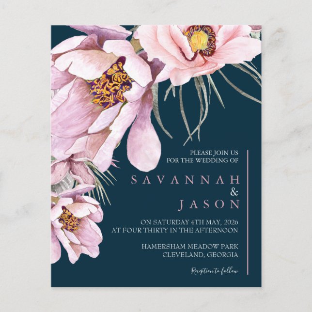Lámina Invitación a la boda de la floración rosa del pres (Anverso)