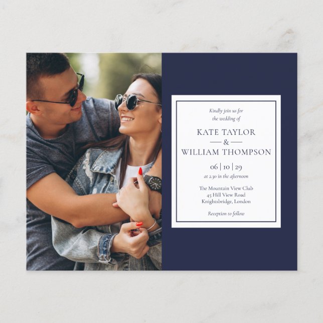 Lámina Invitación a la boda de la foto azul de la Marina  (Anverso)