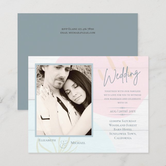 Lámina Invitación a la boda de la foto azul rosa del Past (Anverso / Reverso)