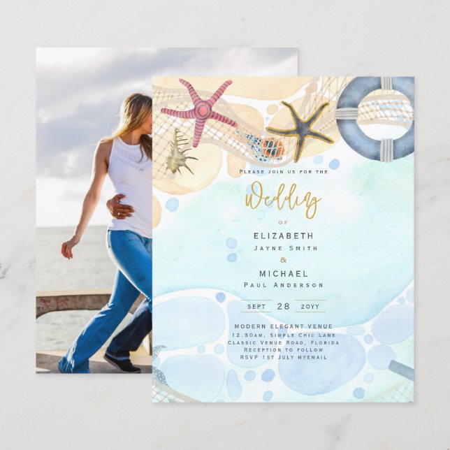Lámina Invitación a la boda de la foto costera de Budget  (Anverso / Reverso)