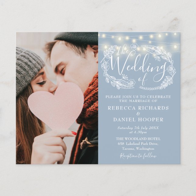 Lámina Invitación a la boda de la foto de las luces azule (Anverso)