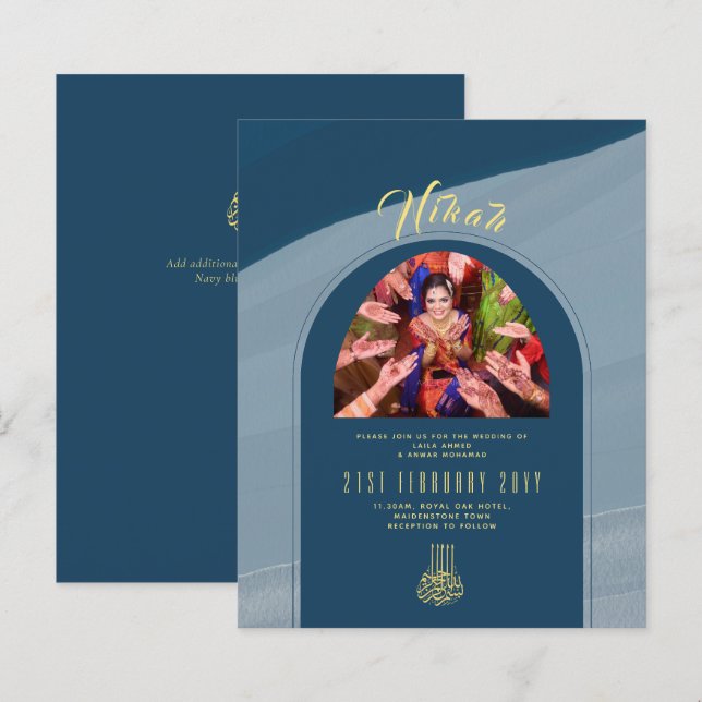 Lámina Invitación a la boda de la foto de NIKAH Blue Gold (Anverso / Reverso)