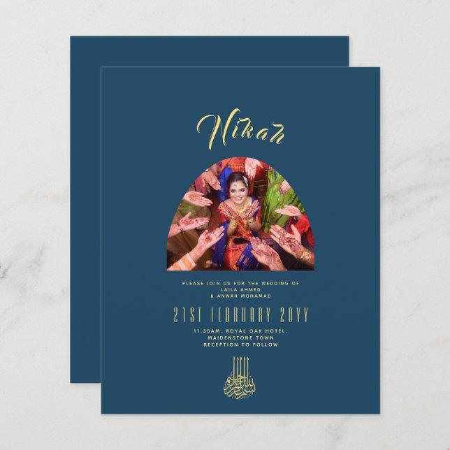 Lámina Invitación a la boda de la foto de NIKAH Blue Gold (Anverso / Reverso)