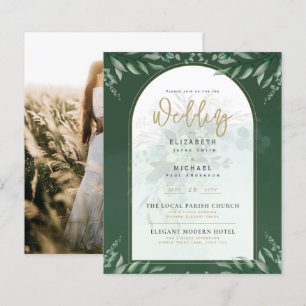 Lámina Invitación a la boda de la foto de oro de Greenery