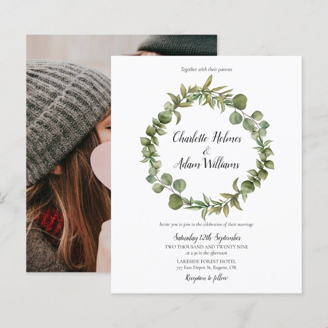 Lámina Invitación a la boda de la foto del follaje verde  (Anverso / Reverso)