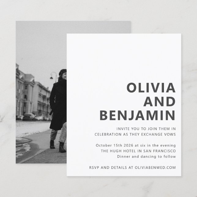 Lámina Invitación a la boda de la foto en negrita blanca  (Anverso / Reverso)