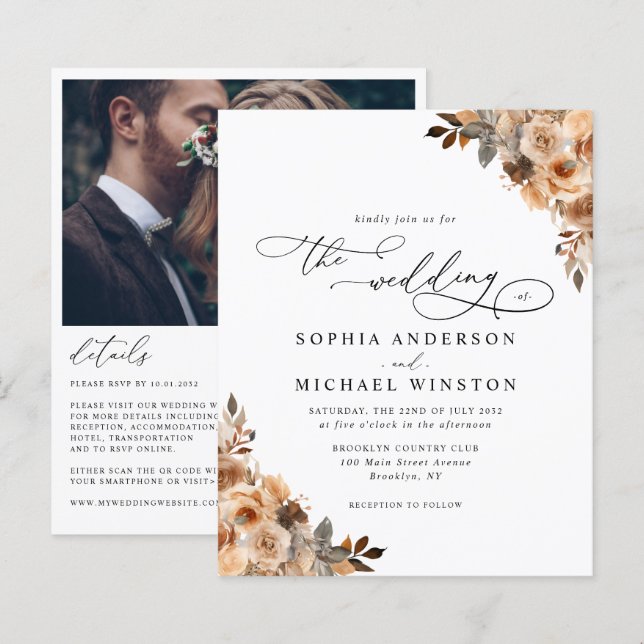 Lámina Invitación a la boda de la foto floral de Rosa de  (Anverso / Reverso)