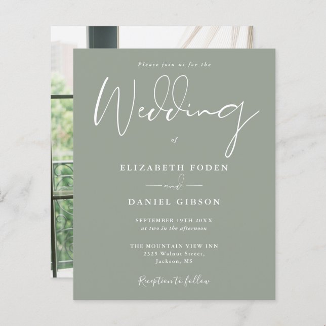 Lámina Invitación a la boda de la foto verde del sabio de (Anverso / Reverso)