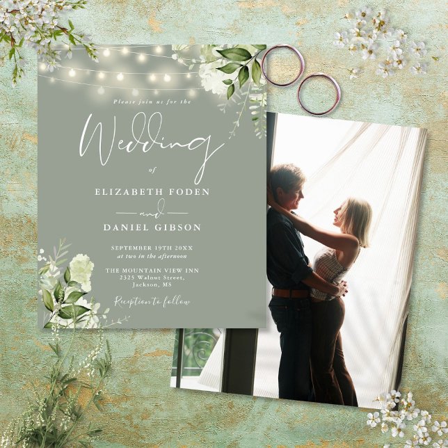 Lámina Invitación a la boda de la foto verde del sabio fl (Budget Floral Sage Green Photo Wedding Invite)
