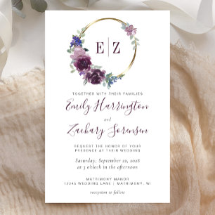 Lámina Invitación a la boda de la guirnalda púrpura con m